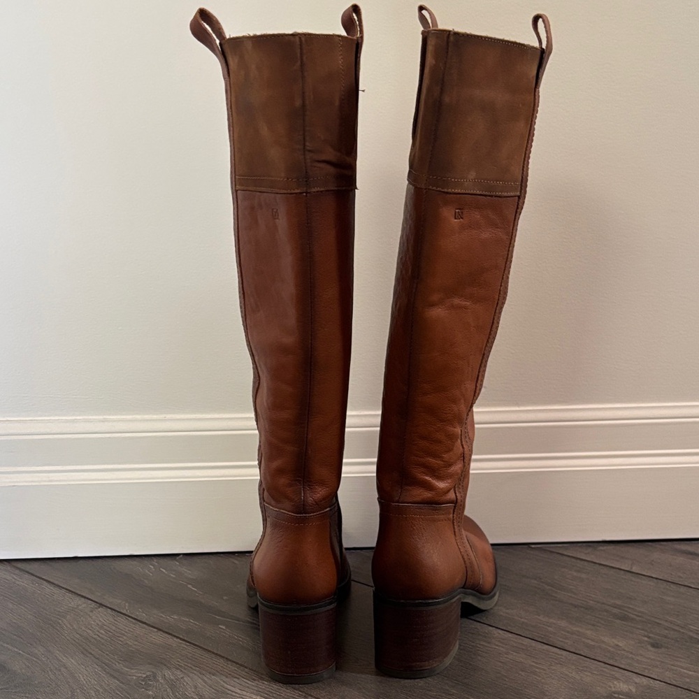 Women's Tall Tan Leather Heeled Boots - Picture 5 of 11